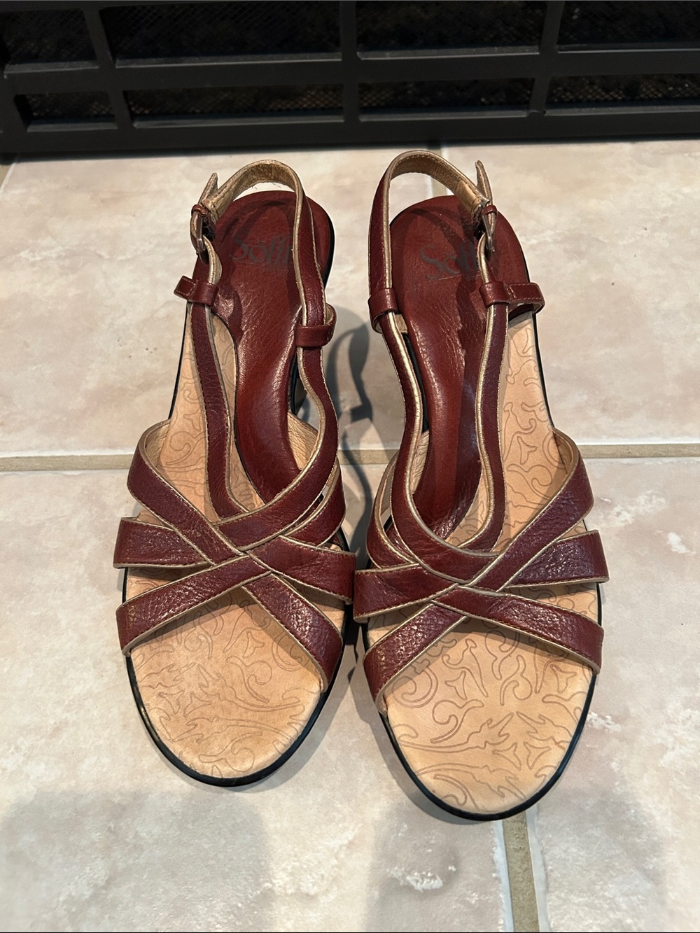Women's Brown Leather Slingback Sandals - Classic Strappy Design